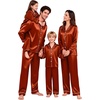 image:imageSWOMOG Family Matching Pajamas Sets Long Sleeve ButtonDown Sleepwear Satin TwoPieces Loungewear PJs SetsRust Brown