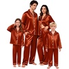 image:imageSWOMOG Family Matching Pajamas Sets Long Sleeve ButtonDown Sleepwear Satin TwoPieces Loungewear PJs SetsRust Brown
