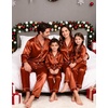 image:imageSWOMOG Family Matching Pajamas Sets Long Sleeve ButtonDown Sleepwear Satin TwoPieces Loungewear PJs SetsRust Brown