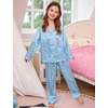 image:imageSWOMOG Kids Satin Pajamas Sets Girls Boys ButtonDown Pjs Short Sleeve Silk Nightwear 2 Piece Lounge SetsLong Sleeveblue Champagne