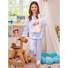 image:imageSWOMOG Kids Satin Pajamas Sets Girls Boys ButtonDown Pjs Short Sleeve Silk Nightwear 2 Piece Lounge SetsLong Sleeveblue Striped