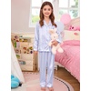 image:imageSWOMOG Kids Satin Pajamas Sets Girls Boys ButtonDown Pjs Short Sleeve Silk Nightwear 2 Piece Lounge SetsLong Sleeveblue Striped