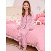 image:imageSWOMOG Kids Satin Pajamas Sets Girls Boys ButtonDown Pjs Short Sleeve Silk Nightwear 2 Piece Lounge SetsLong Sleevepink Print Leopard