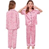 image:imageSWOMOG Kids Satin Pajamas Sets Girls Boys ButtonDown Pjs Short Sleeve Silk Nightwear 2 Piece Lounge SetsLong Sleevepink Print Leopard