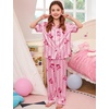 image:imageSWOMOG Kids Satin Pajamas Sets Girls Boys ButtonDown Pjs Short Sleeve Silk Nightwear 2 Piece Lounge SetsLong Sleevepink Stripes