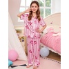 image:imageSWOMOG Kids Satin Pajamas Sets Girls Boys ButtonDown Pjs Short Sleeve Silk Nightwear 2 Piece Lounge SetsLong Sleevepink Stripes