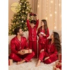 image:imageSWOMOG Matching Family Pajamas Set Women amp Men Silk Satin Pjs 2 Pcs Long Sleeve Button Down Sleepwear with 2 PocketsBright Red