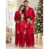 image:imageSWOMOG Matching Family Pajamas Set Women amp Men Silk Satin Pjs 2 Pcs Long Sleeve Button Down Sleepwear with 2 PocketsBright Red