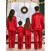 image:imageSWOMOG Matching Family Pajamas Set Women amp Men Silk Satin Pjs 2 Pcs Long Sleeve Button Down Sleepwear with 2 PocketsBright Red