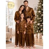 image:imageSWOMOG Matching Family Pajamas Set Women amp Men Silk Satin Pjs 2 Pcs Long Sleeve Button Down Sleepwear with 2 PocketsDeep Brick Red