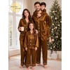 image:imageSWOMOG Matching Family Pajamas Set Women amp Men Silk Satin Pjs 2 Pcs Long Sleeve Button Down Sleepwear with 2 PocketsDeep Brick Red