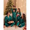 image:imageSWOMOG Matching Family Pajamas Set Women amp Men Silk Satin Pjs 2 Pcs Long Sleeve Button Down Sleepwear with 2 PocketsDeep Green