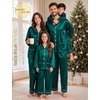 image:imageSWOMOG Matching Family Pajamas Set Women amp Men Silk Satin Pjs 2 Pcs Long Sleeve Button Down Sleepwear with 2 PocketsDeep Green
