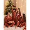 image:imageSWOMOG Matching Family Pajamas Set Women amp Men Silk Satin Pjs 2 Pcs Long Sleeve Button Down Sleepwear with 2 PocketsRust Brown