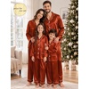 image:imageSWOMOG Matching Family Pajamas Set Women amp Men Silk Satin Pjs 2 Pcs Long Sleeve Button Down Sleepwear with 2 PocketsRust Brown