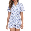 image:imageSWOMOG Woman Pajama Set Short Sleeve 2Pcs Soft Modal Sleepwear Button Down Ruffle Hem Pj Set Loungeset