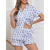 image:imageSWOMOG Woman Pajama Set Short Sleeve 2Pcs Soft Modal Sleepwear Button Down Ruffle Hem Pj Set Loungeset