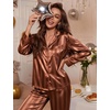 image:imageSWOMOG Womens Silk Satin Pajamas Set Long Sleeve Button Down Sleepwear 2 Piece Lounge Set Pj Set XS3XLBrown Stripe