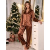 image:imageSWOMOG Womens Silk Satin Pajamas Set Long Sleeve Button Down Sleepwear 2 Piece Lounge Set Pj Set XS3XLBrown Stripe
