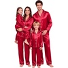 image:imageSWOMOG Family Matching Pajamas Sets Long Sleeve ButtonDown Sleepwear Satin TwoPieces Loungewear PJs SetsRed