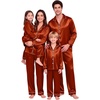 image:imageSWOMOG Family Matching Pajamas Sets Long Sleeve ButtonDown Sleepwear Satin TwoPieces Loungewear PJs SetsRust Brown