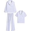 image:imageSWOMOG Kids Satin Pajamas Sets Girls Boys ButtonDown Pjs Short Sleeve Silk Nightwear 2 Piece Lounge SetsLong Sleeveblue Striped