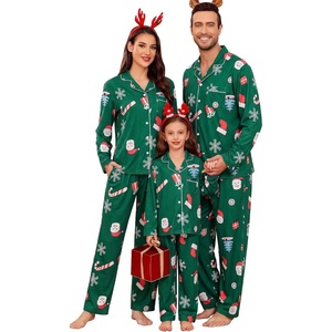 image:imageSWOMOG Family Christmas Pajamas Set Party Holiday Sleepwear Long Sleeve ButtonDown Loungewear SetGreen With Santa Claus
