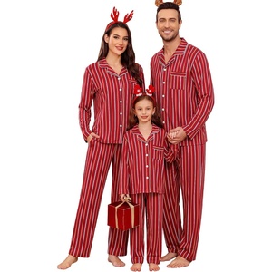 image:imageSWOMOG Family Christmas Pajamas Set Party Holiday Sleepwear Long Sleeve ButtonDown Loungewear SetWine Red Stripe