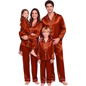 image:imageSWOMOG Family Matching Pajamas Sets Long Sleeve ButtonDown Sleepwear Satin TwoPieces Loungewear PJs SetsRust Brown