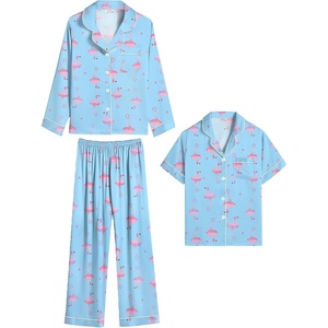 image:imageSWOMOG Kids Satin Pajamas Sets Girls Boys ButtonDown Pjs Short Sleeve Silk Nightwear 2 Piece Lounge SetsLong Sleeveblue Champagne