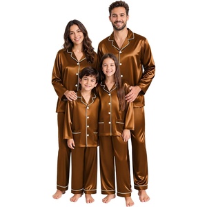 image:imageSWOMOG Matching Family Pajamas Set Women amp Men Silk Satin Pjs 2 Pcs Long Sleeve Button Down Sleepwear with 2 PocketsDeep Brick Red