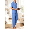 image:imageSWOMOG 100 Cotton Men Pajamas Set Button Down Short Sleeve Sleepwear Loungewear Pjs Set with PocketsAzure Blue