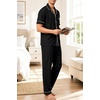 image:imageSWOMOG 100 Cotton Men Pajamas Set Button Down Short Sleeve Sleepwear Loungewear Pjs Set with PocketsBlack