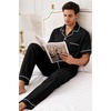 image:imageSWOMOG 100 Cotton Men Pajamas Set Button Down Short Sleeve Sleepwear Loungewear Pjs Set with PocketsBlack