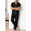 image:imageSWOMOG 100 Cotton Men Pajamas Set Button Down Short Sleeve Sleepwear Loungewear Pjs Set with PocketsBlack