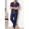 image:imageSWOMOG 100 Cotton Men Pajamas Set Button Down Short Sleeve Sleepwear Loungewear Pjs Set with PocketsNavy Blue