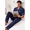 image:imageSWOMOG 100 Cotton Men Pajamas Set Button Down Short Sleeve Sleepwear Loungewear Pjs Set with PocketsNavy Blue
