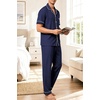 image:imageSWOMOG 100 Cotton Men Pajamas Set Button Down Short Sleeve Sleepwear Loungewear Pjs Set with PocketsNavy Blue