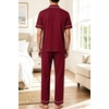 image:imageSWOMOG 100 Cotton Men Pajamas Set Button Down Short Sleeve Sleepwear Loungewear Pjs Set with PocketsWine Red