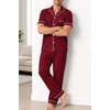 image:imageSWOMOG 100 Cotton Men Pajamas Set Button Down Short Sleeve Sleepwear Loungewear Pjs Set with PocketsWine Red