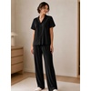 image:imageSWOMOG Womens 100 Cotton Pajamas Soft Short Sleeve Lounge Set 2 Piece Button Down Sleepwear with PocketsBlack
