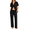 image:imageSWOMOG Womens 100 Cotton Pajamas Soft Short Sleeve Lounge Set 2 Piece Button Down Sleepwear with PocketsBlack