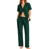 image:imageSWOMOG Womens 100 Cotton Pajamas Soft Short Sleeve Lounge Set 2 Piece Button Down Sleepwear with PocketsGreen