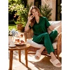 image:imageSWOMOG Womens 100 Cotton Pajamas Soft Short Sleeve Lounge Set 2 Piece Button Down Sleepwear with PocketsGreen