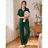 image:imageSWOMOG Womens 100 Cotton Pajamas Soft Short Sleeve Lounge Set 2 Piece Button Down Sleepwear with PocketsGreen