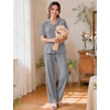 image:imageSWOMOG Womens 100 Cotton Pajamas Soft Short Sleeve Lounge Set 2 Piece Button Down Sleepwear with PocketsGrey