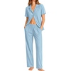 image:imageSWOMOG Womens 100 Cotton Pajamas Soft Short Sleeve Lounge Set 2 Piece Button Down Sleepwear with PocketsLight Blue
