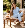 image:imageSWOMOG Womens 100 Cotton Pajamas Soft Short Sleeve Lounge Set 2 Piece Button Down Sleepwear with PocketsLight Blue