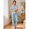 image:imageSWOMOG Womens 100 Cotton Pajamas Soft Short Sleeve Lounge Set 2 Piece Button Down Sleepwear with PocketsLight Blue