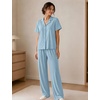 image:imageSWOMOG Womens 100 Cotton Pajamas Soft Short Sleeve Lounge Set 2 Piece Button Down Sleepwear with PocketsLight Blue